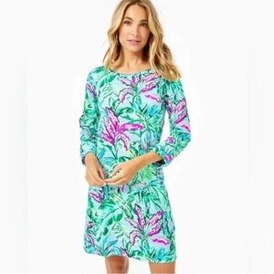 Lilly Pulitzer Women Blue In The Trees Linden Dress Porto 3/4 Sleeve Size M EUC